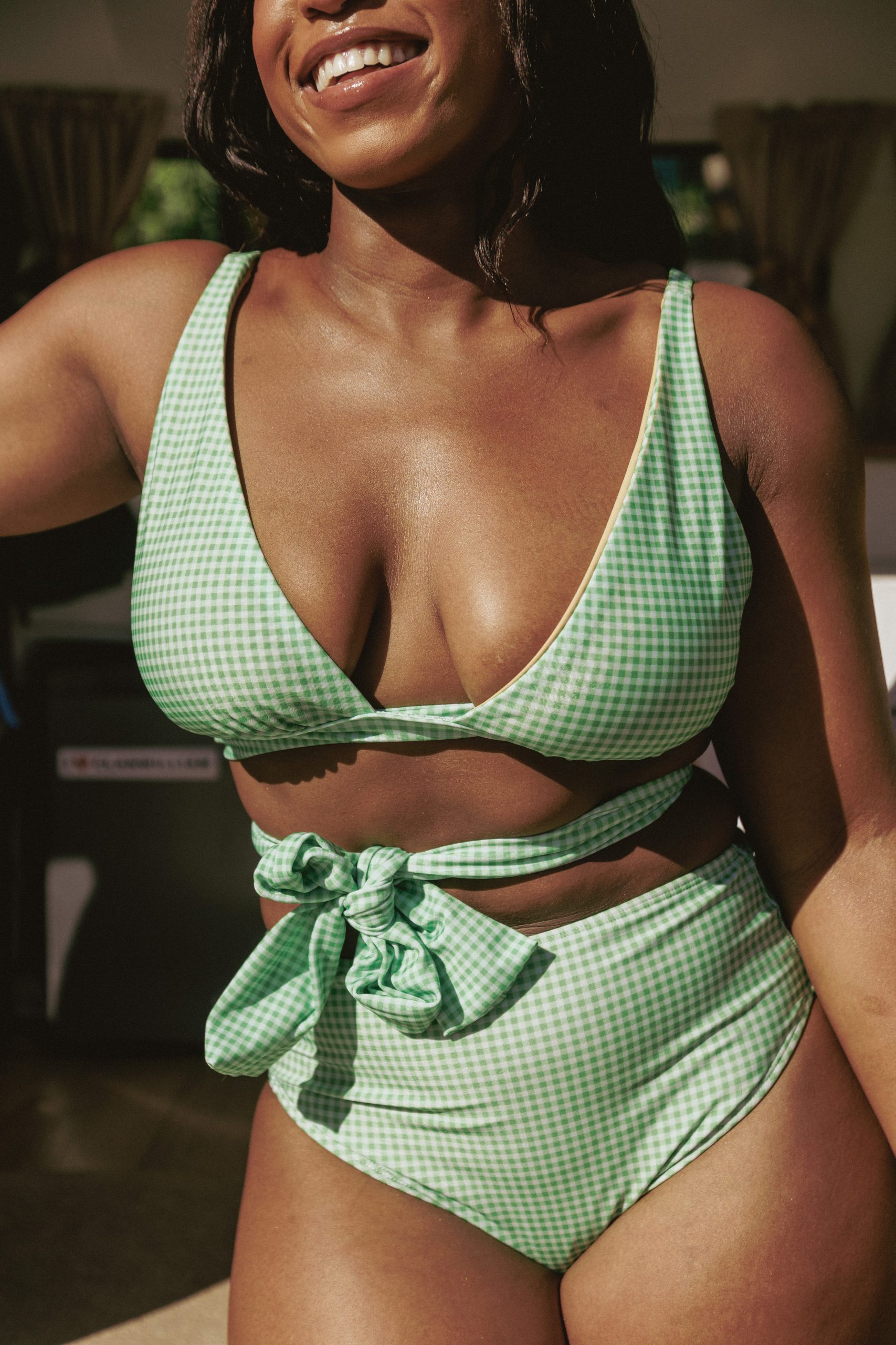 Beau Bikini Top, Green Gingham
